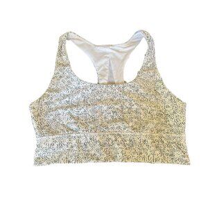 Racerback Sports Bra White Black Print High Support Medium Impact Workout Top